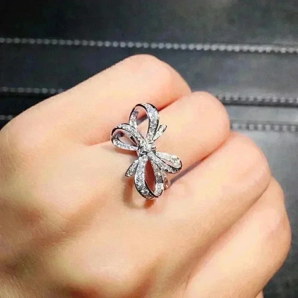 New Gorgeous 925 Silver Diamond Bow Ring - Picture 2 of 3